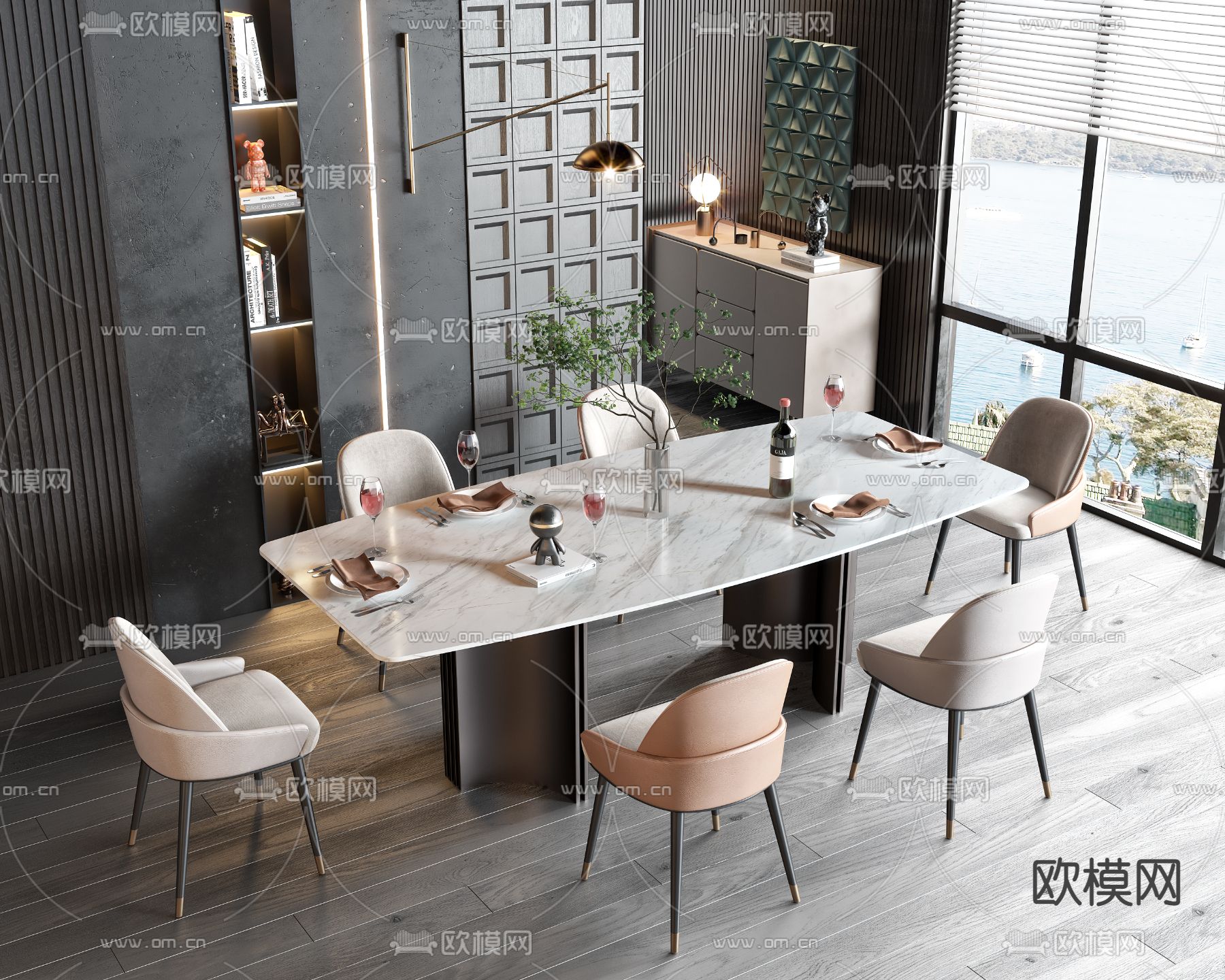 现代大理石餐桌椅3d模型