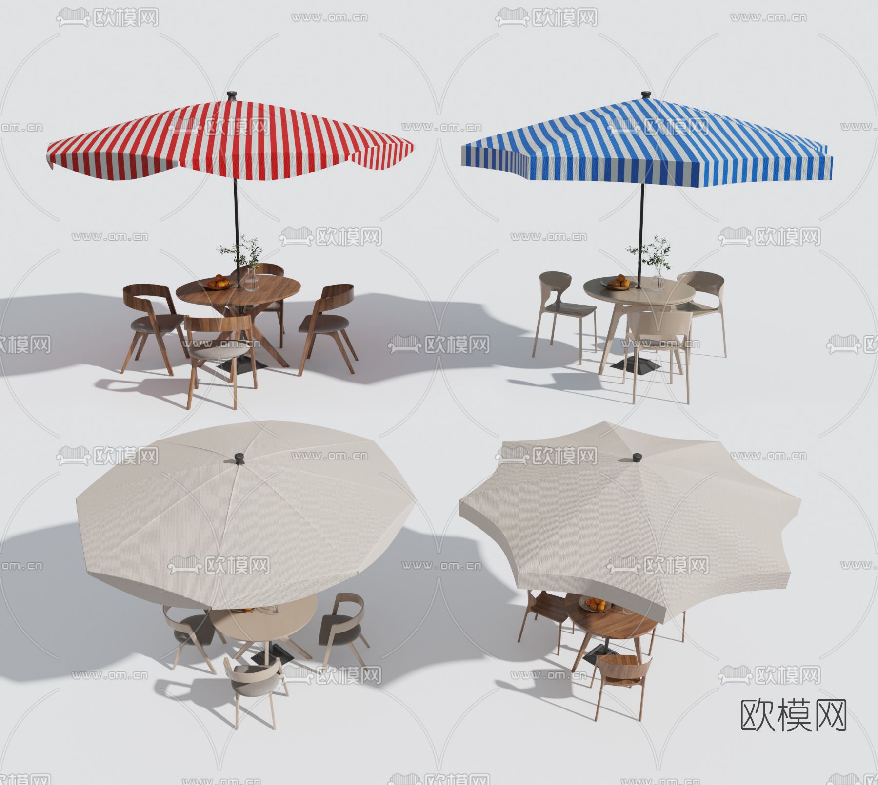 现代遮阳伞 遮阳棚 户外桌椅3d模型下载