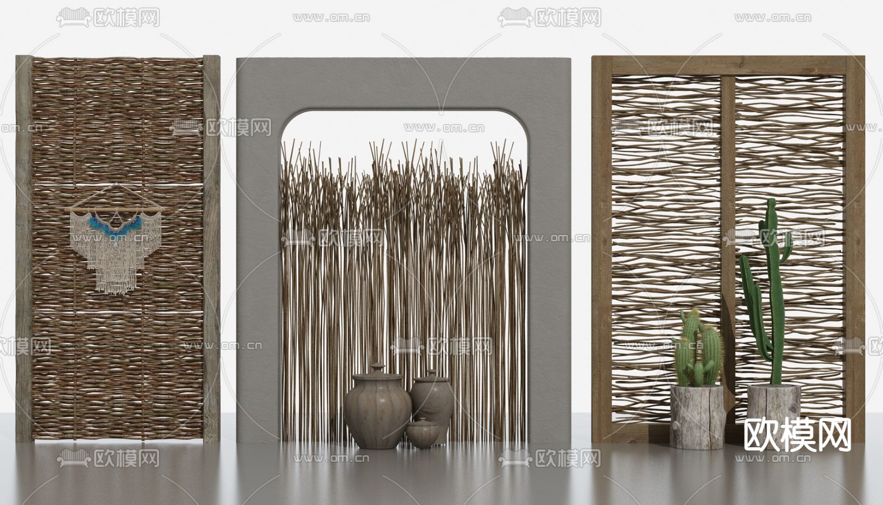 侘寂风藤编屏风 隔断3d模型下载