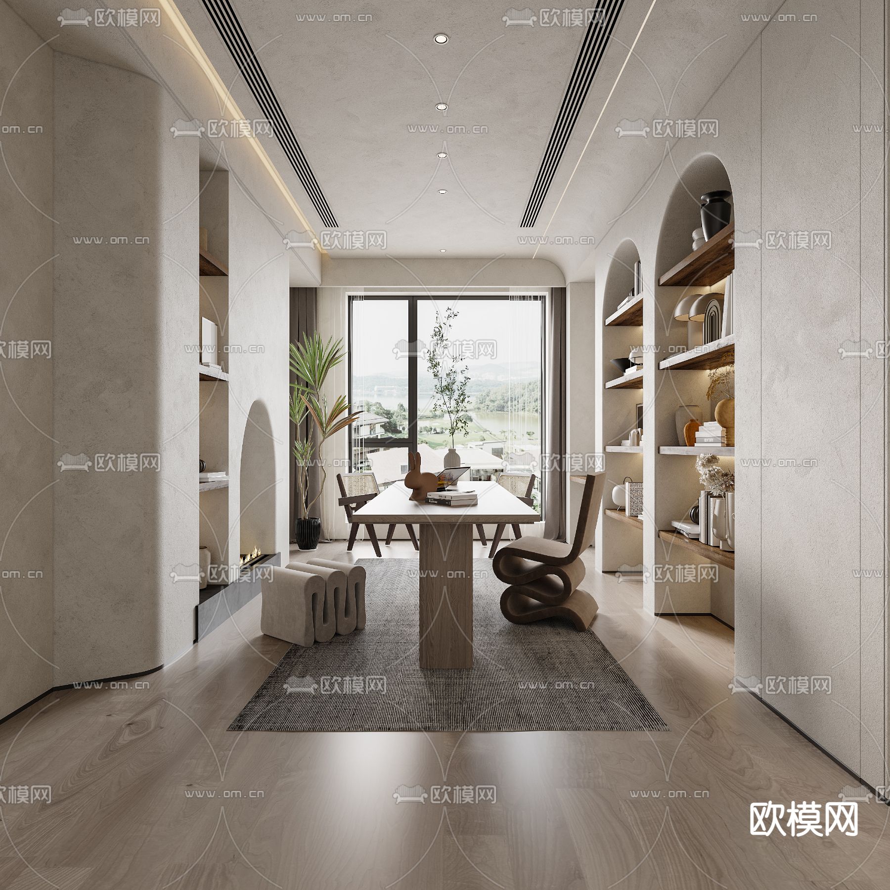 侘寂书房3d模型下载_ID12161819_3dmax免费模型-欧模网