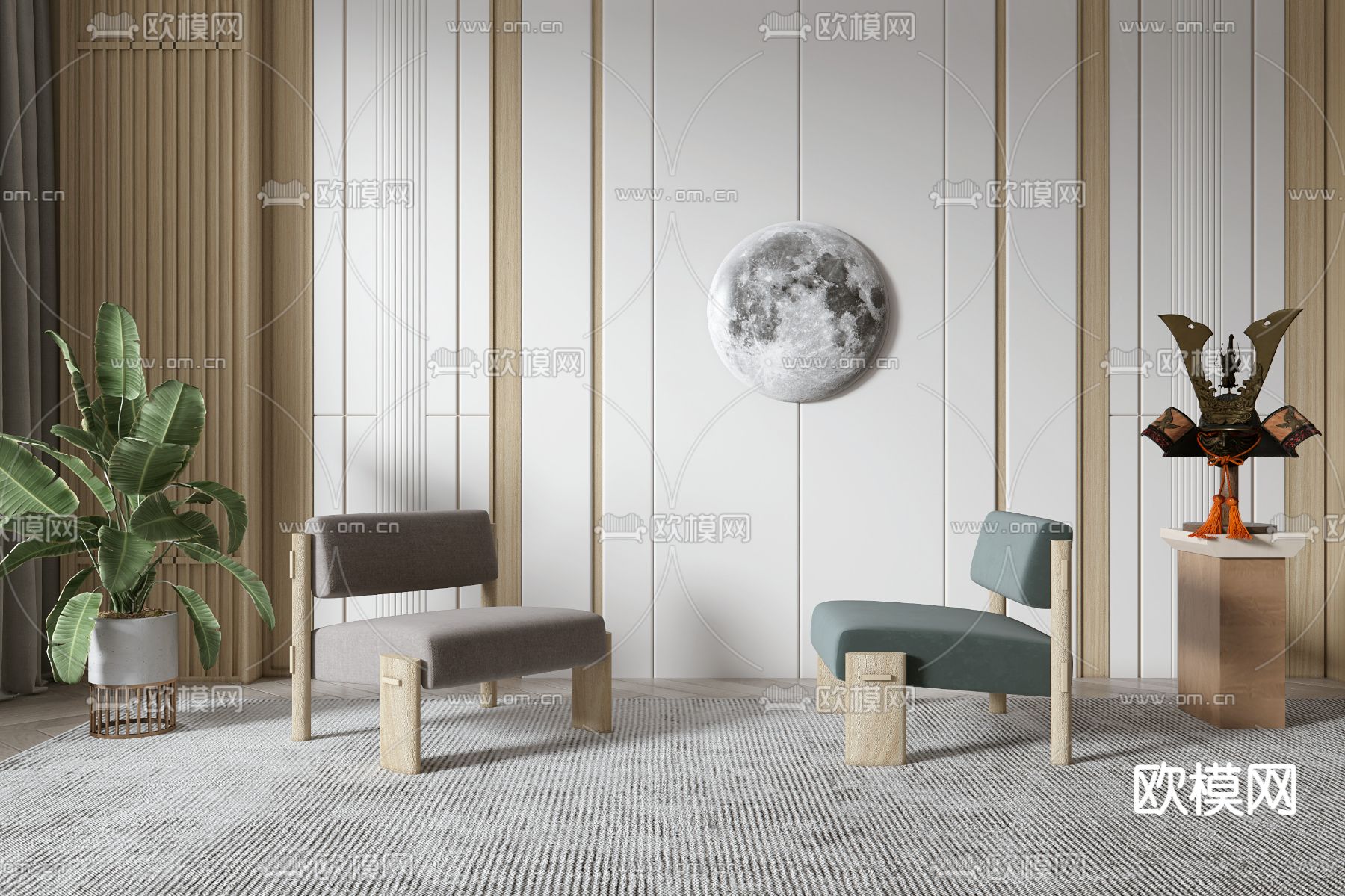 日式单人椅子3d模型下载