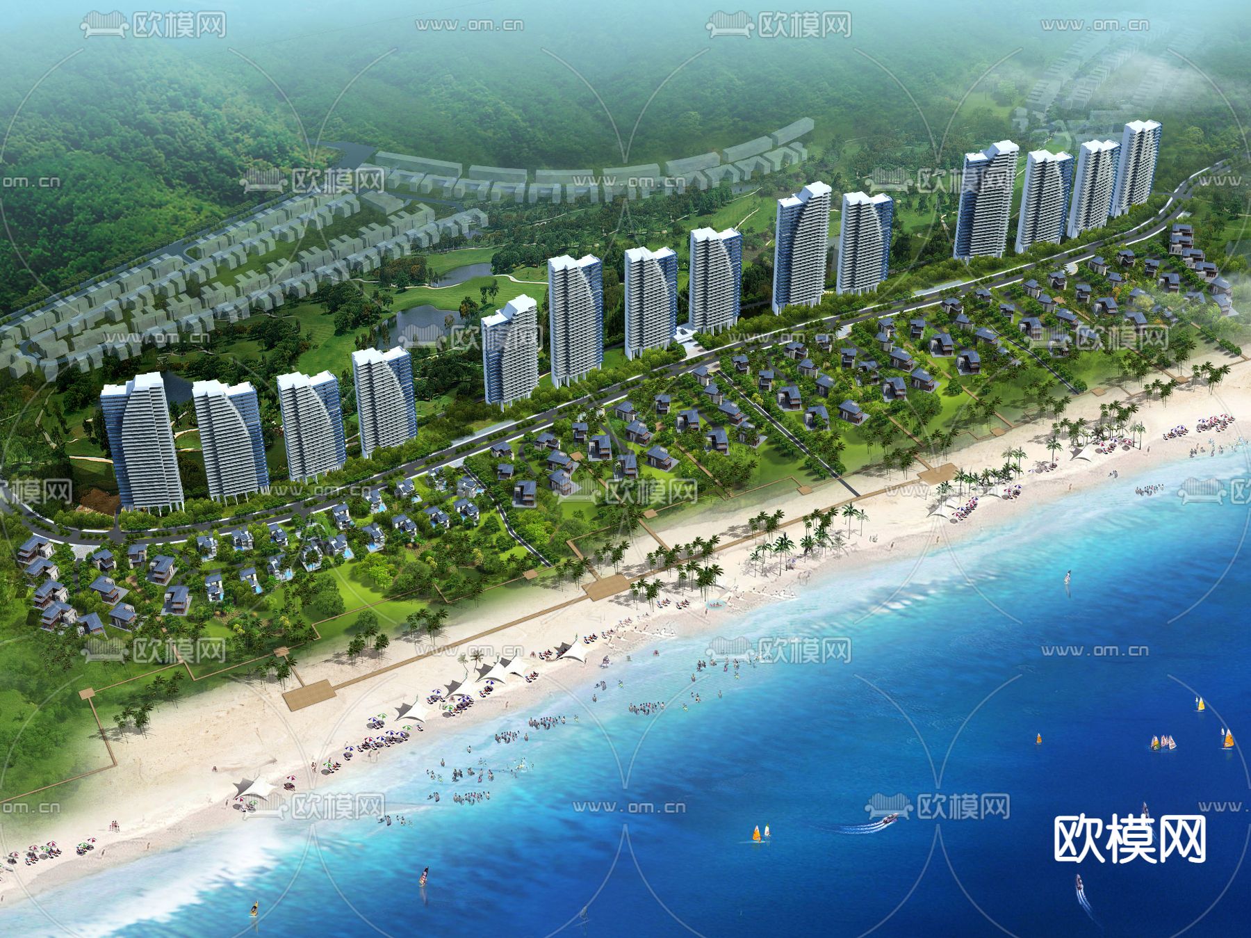 现代海边住宅区鸟瞰su模型下载_ID12160591_sketchup模型下载-欧模网