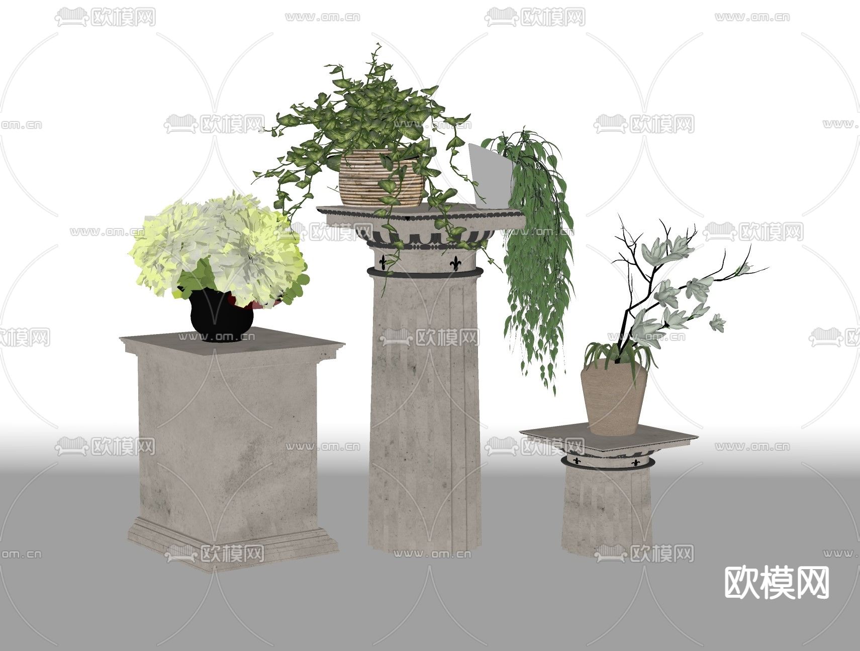简欧花卉花盆罗马柱su模型下载（渲染图2）