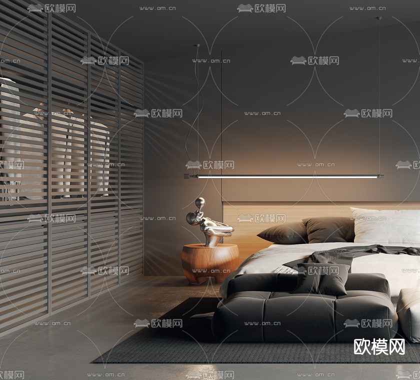 暗黑风卧室主人房3d模型下载_ID12163586_3dmax免费模型-欧模网
