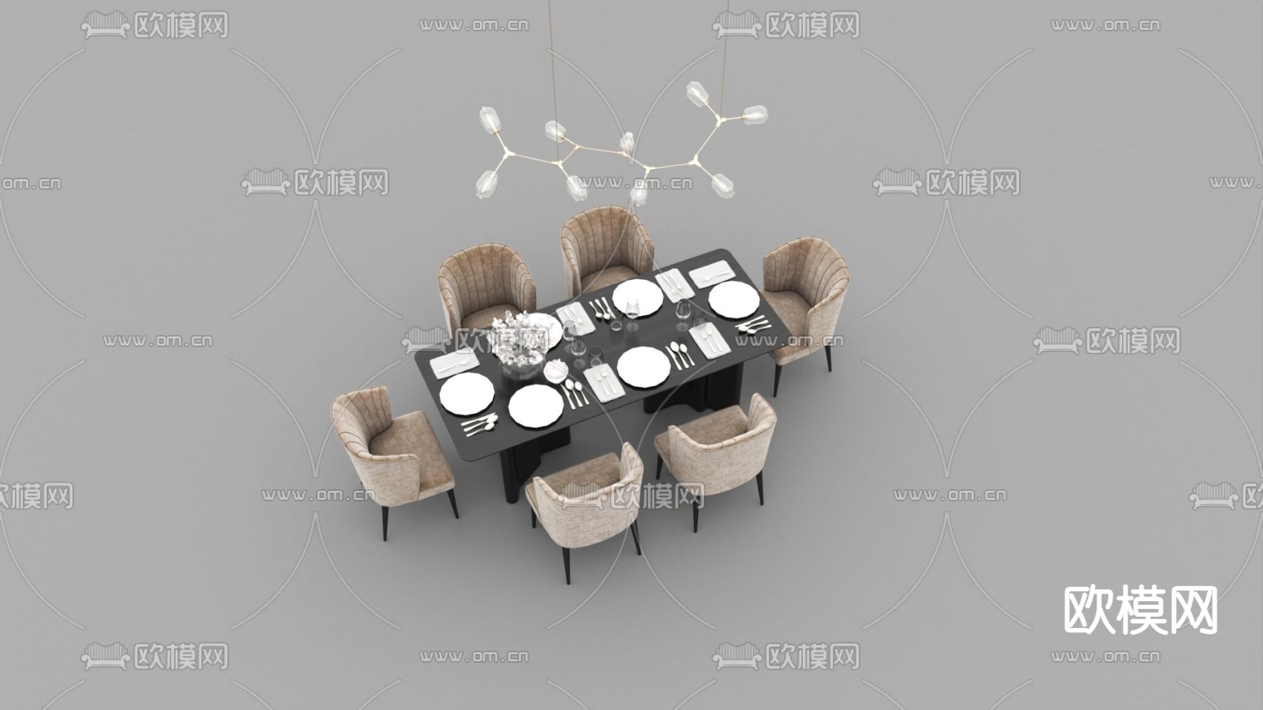 现代轻奢实木布艺餐桌椅免费3d模型下载