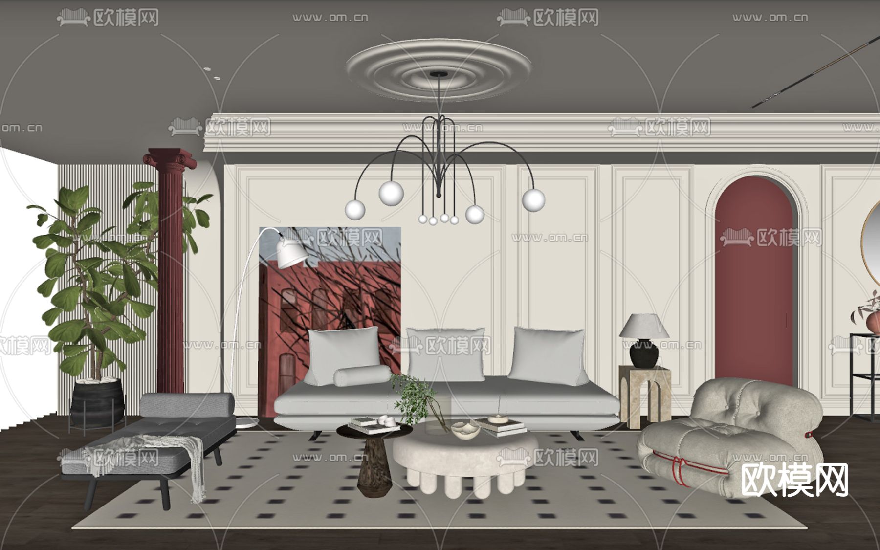 法式客厅su模型下载（渲染图2）
