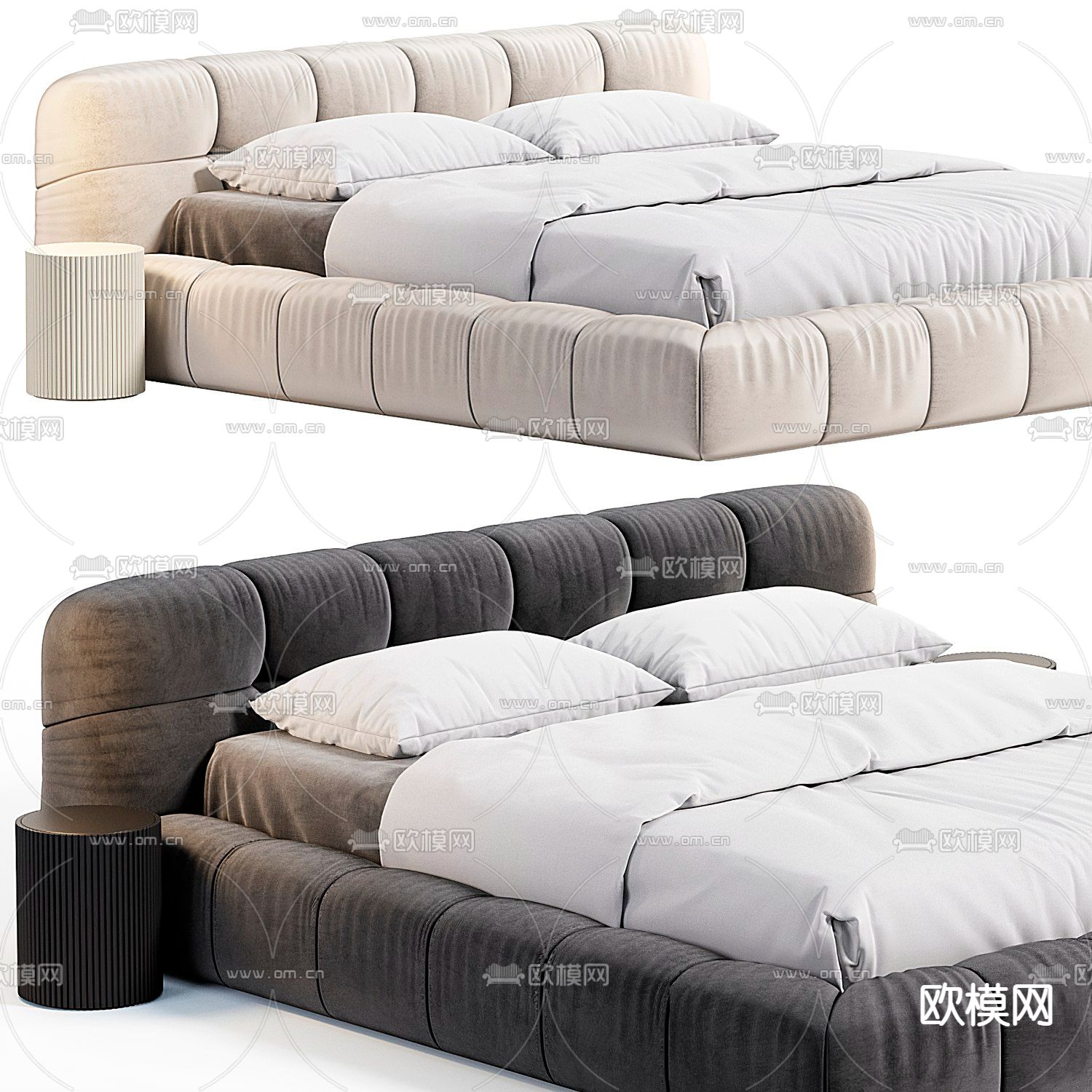 B&B italia 黑白双人床3d模型下载（渲染图2）