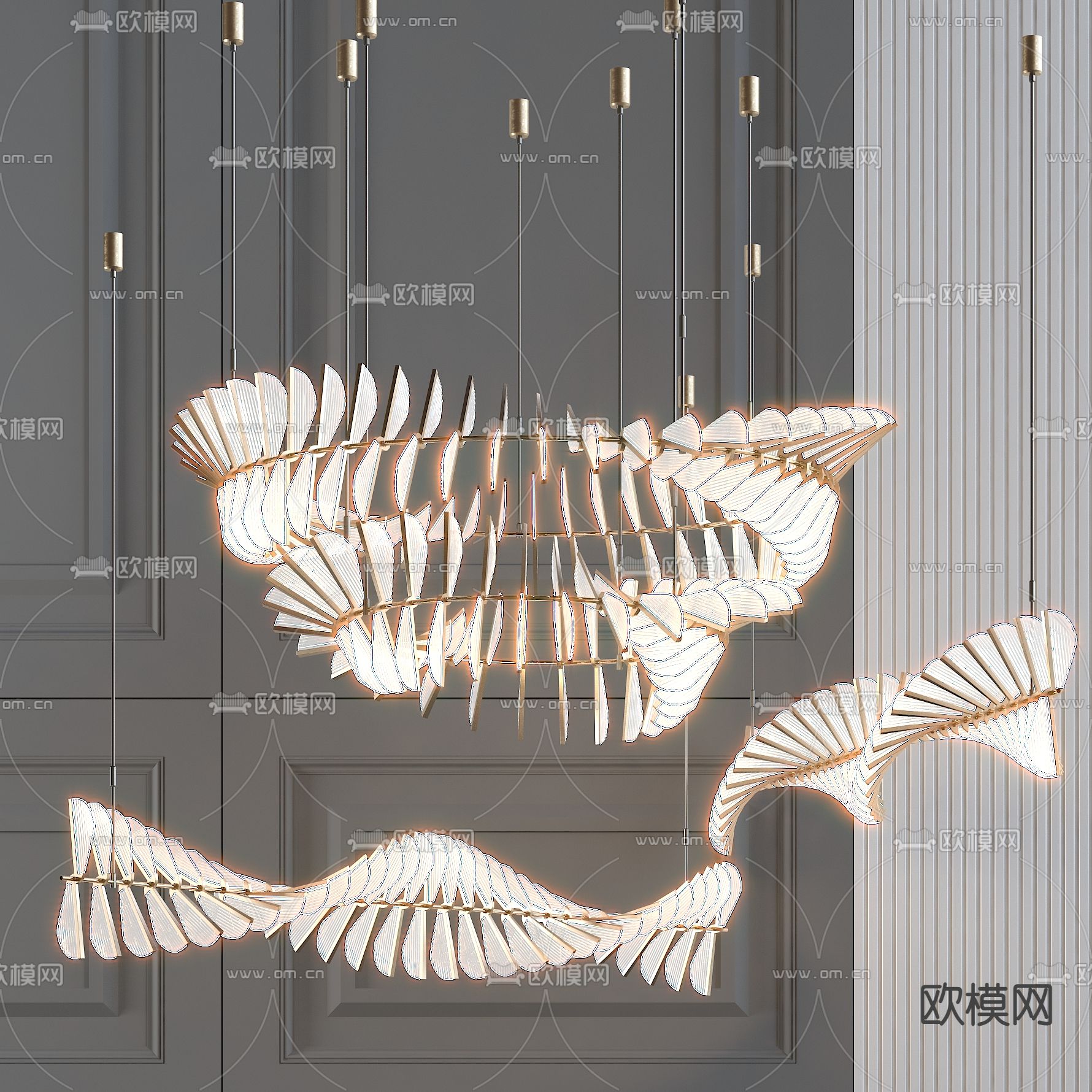 轻奢水晶片吊灯 大吊灯3d模型下载