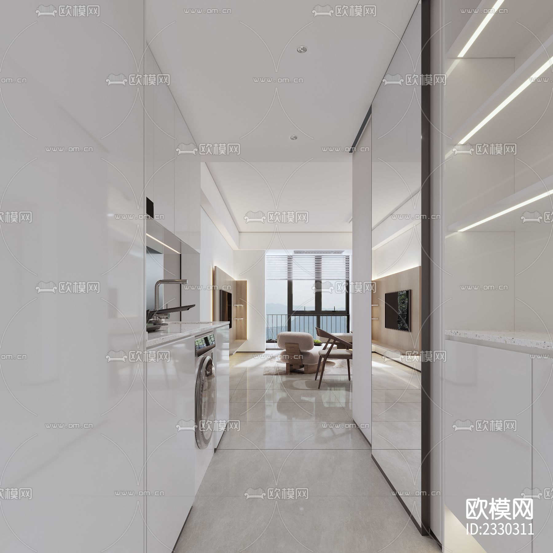 公寓2改3房CAD施工图下载（渲染图8）