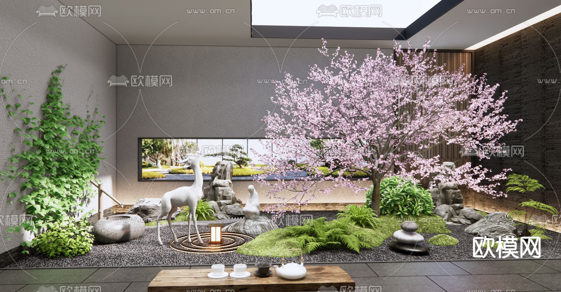 日式禅意山水庭院景观3d模型下载