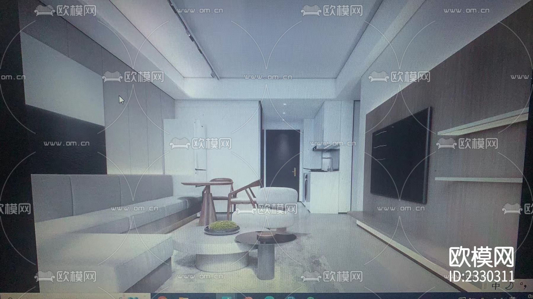 公寓2改3房CAD施工图下载（渲染图3）