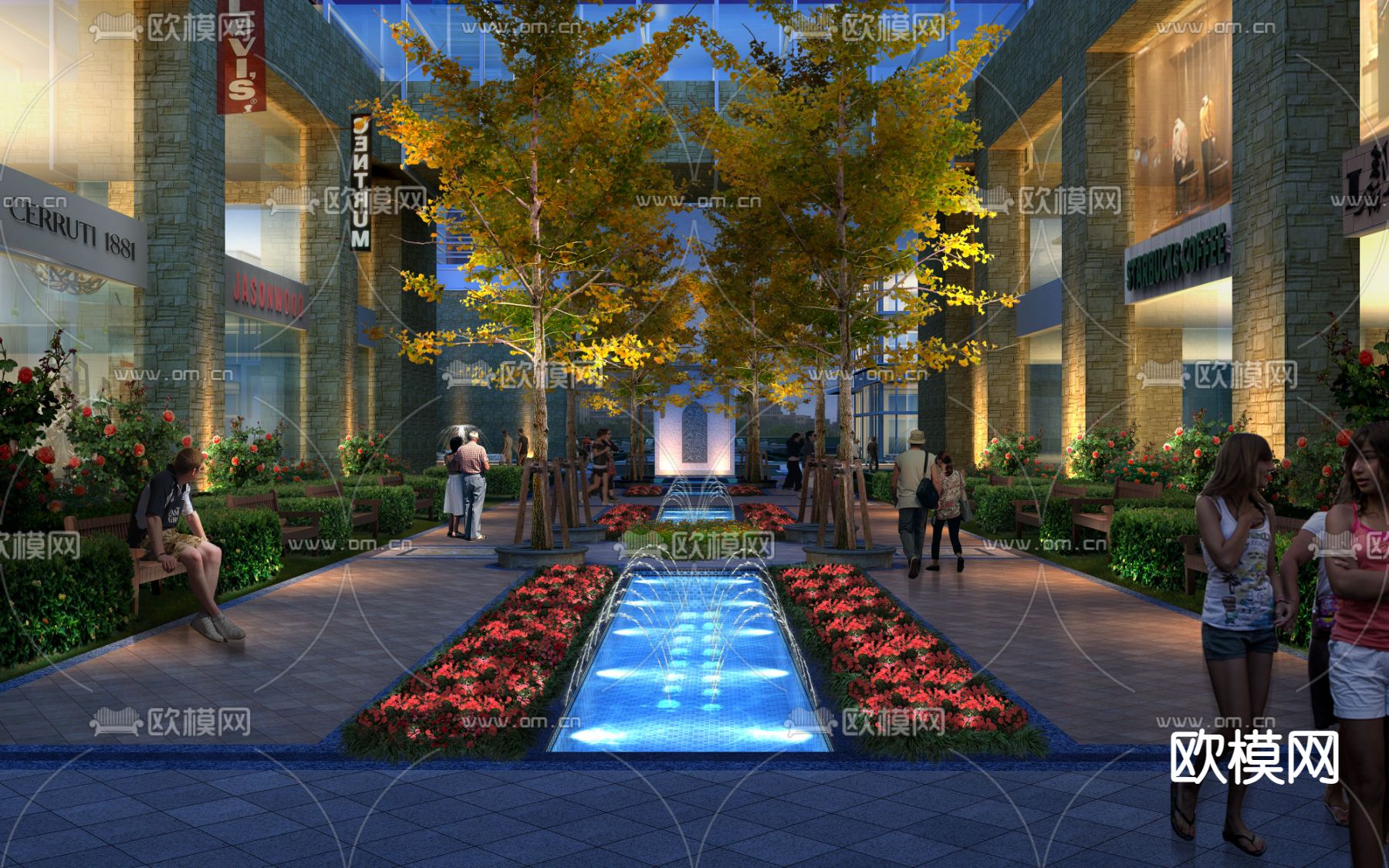 现代公园喷水池夜景psd下载_ID12162547_3dmax免费模型-欧模网