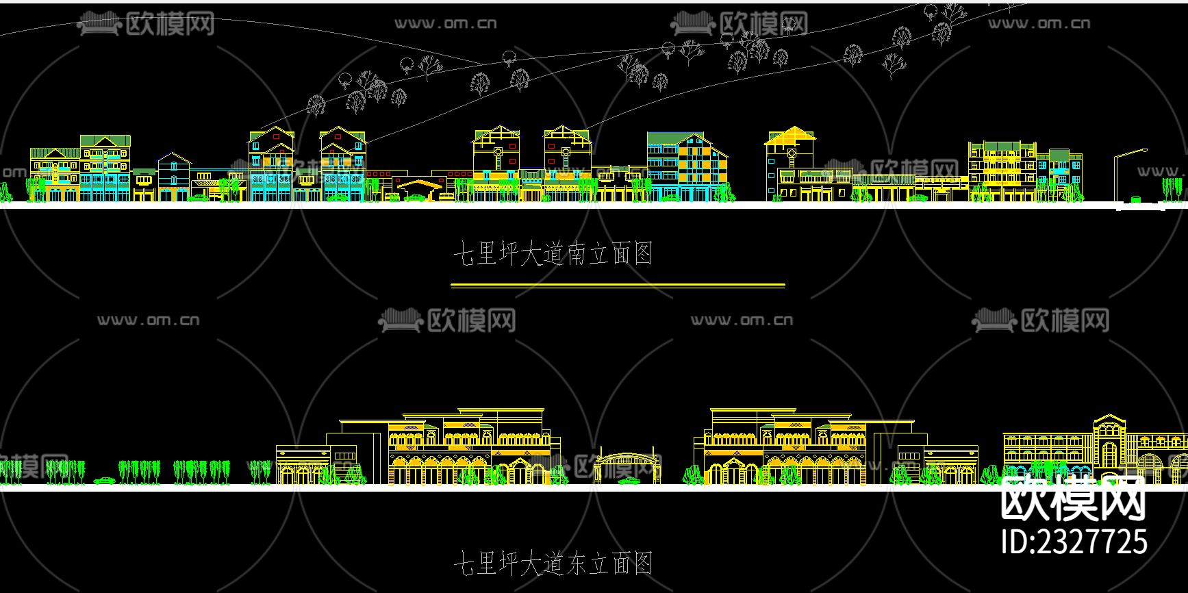 街景立面规划CAD施工图下载（渲染图1）