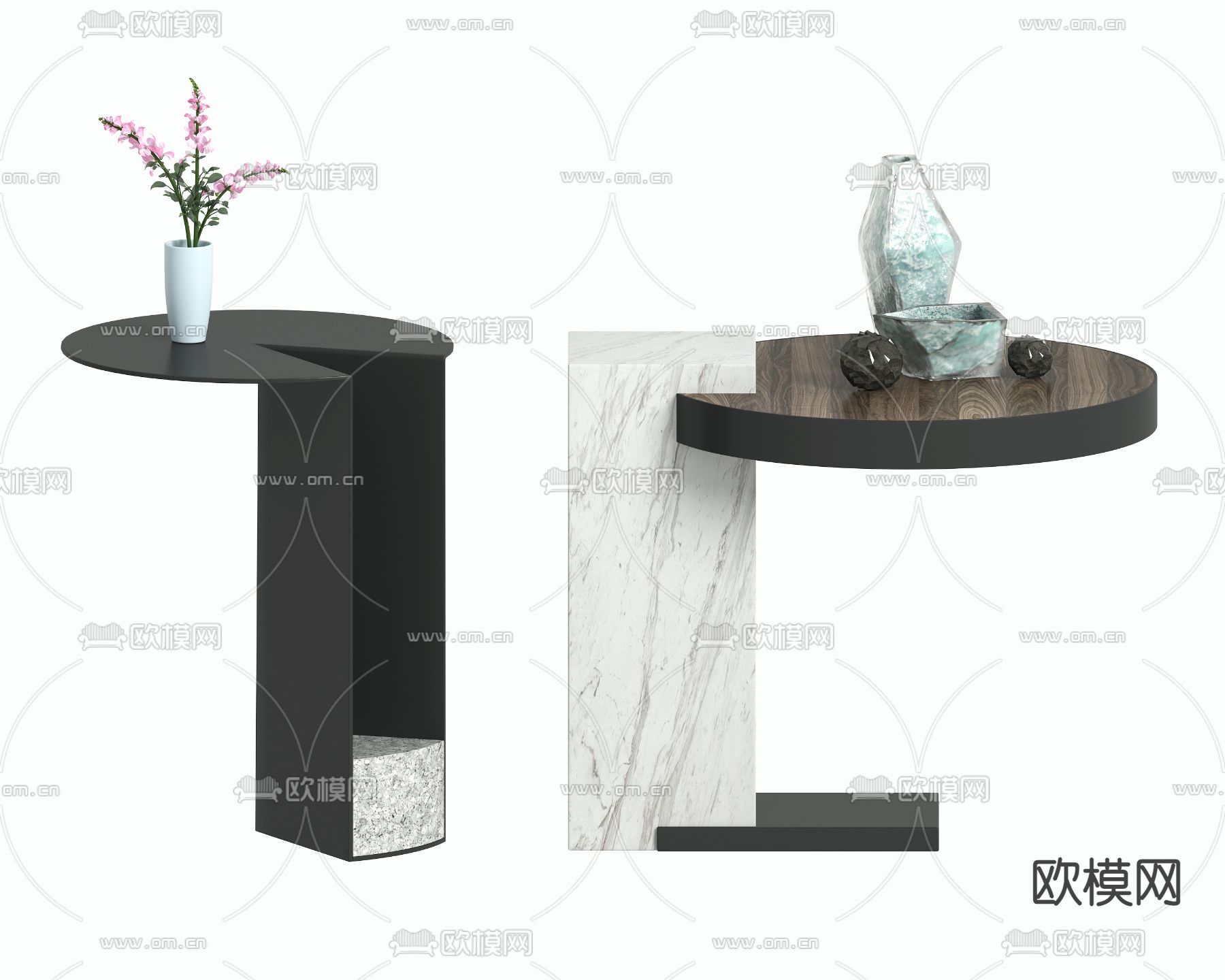 轻奢大理石圆几 边几3d模型下载