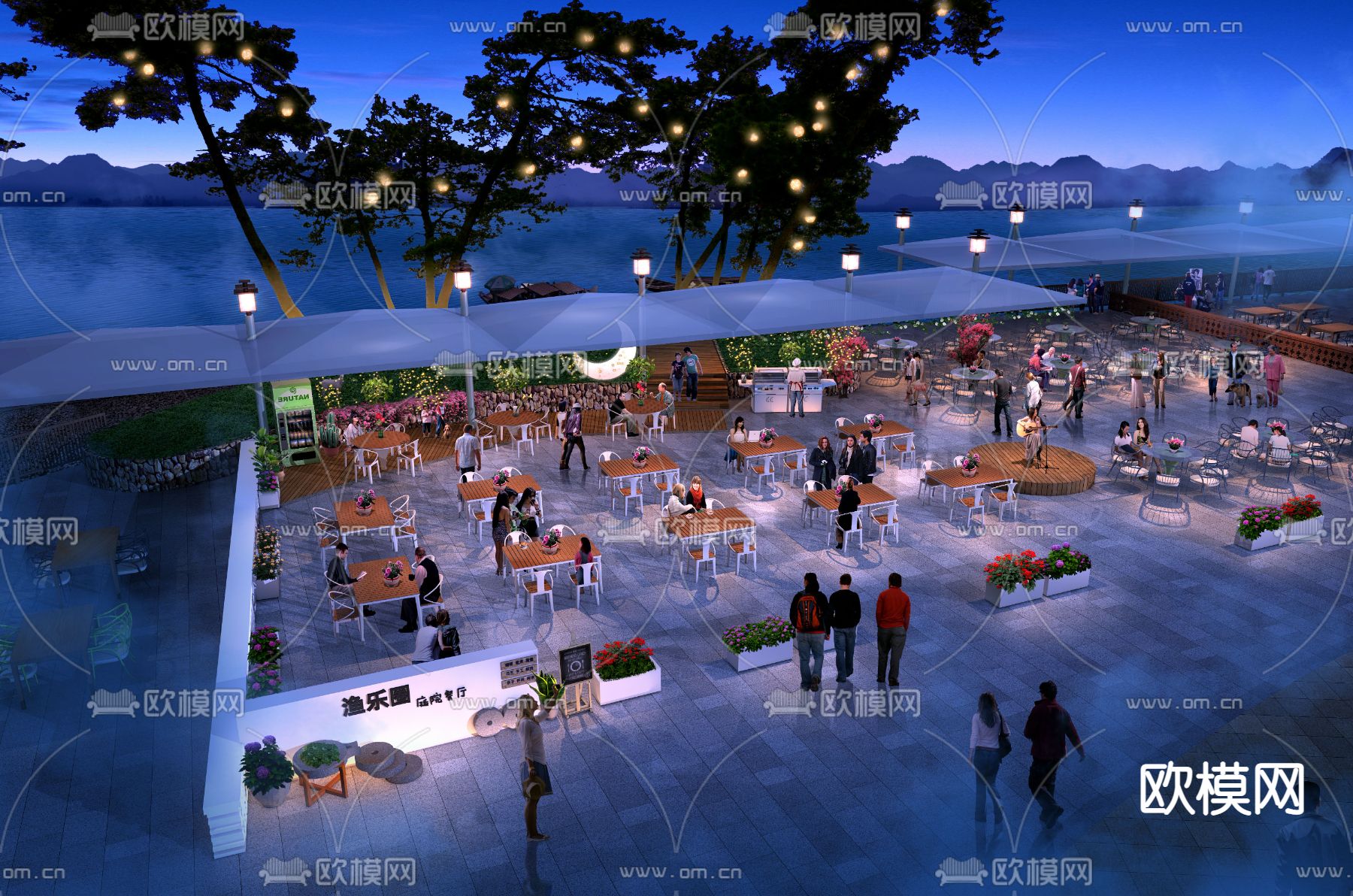 现代渔乐园餐厅夜景psd下载_ID12163084_3dmax免费模型-欧模网