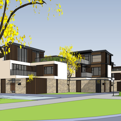 现代独栋别墅外观su模型