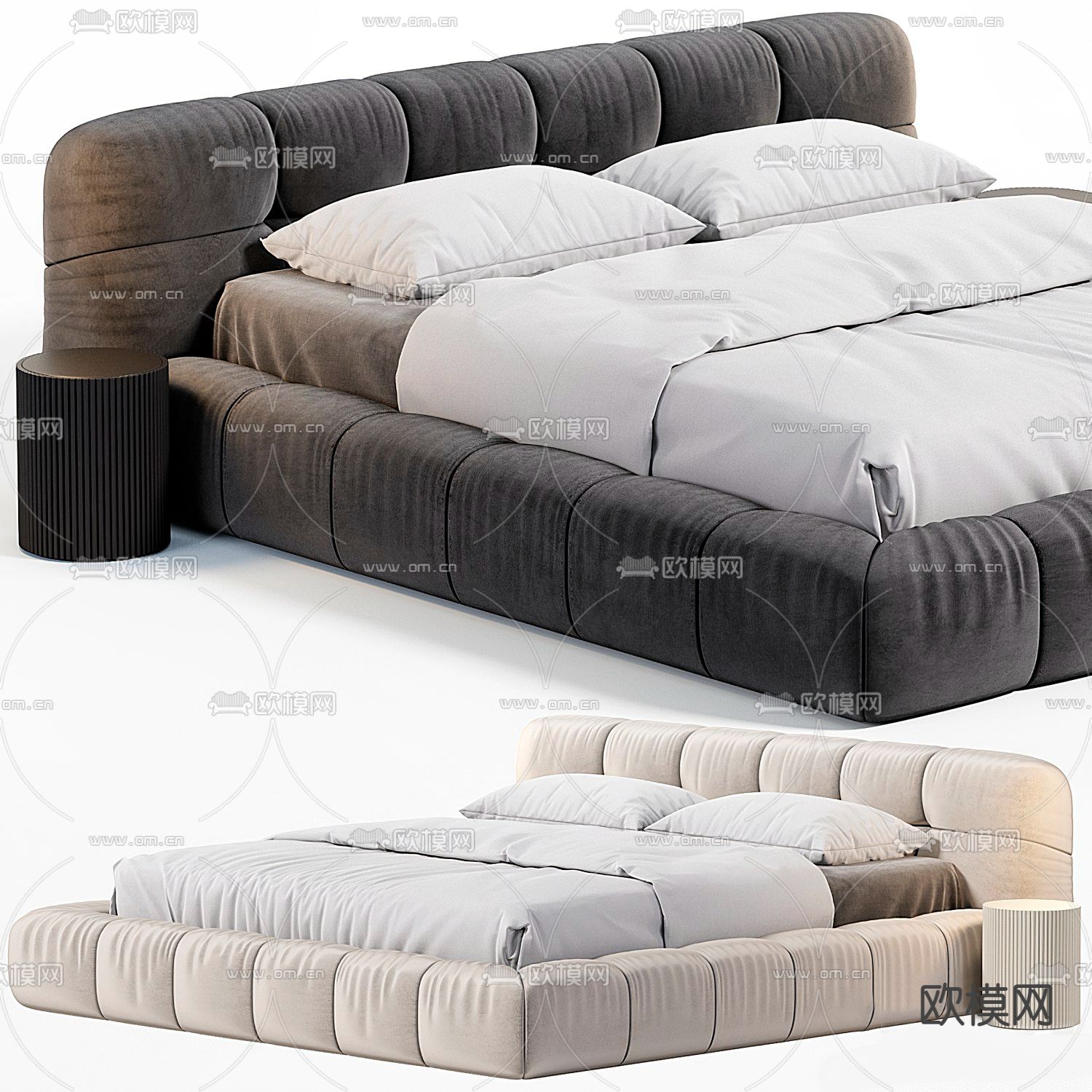 B&B italia 黑白双人床3d模型下载（渲染图1）