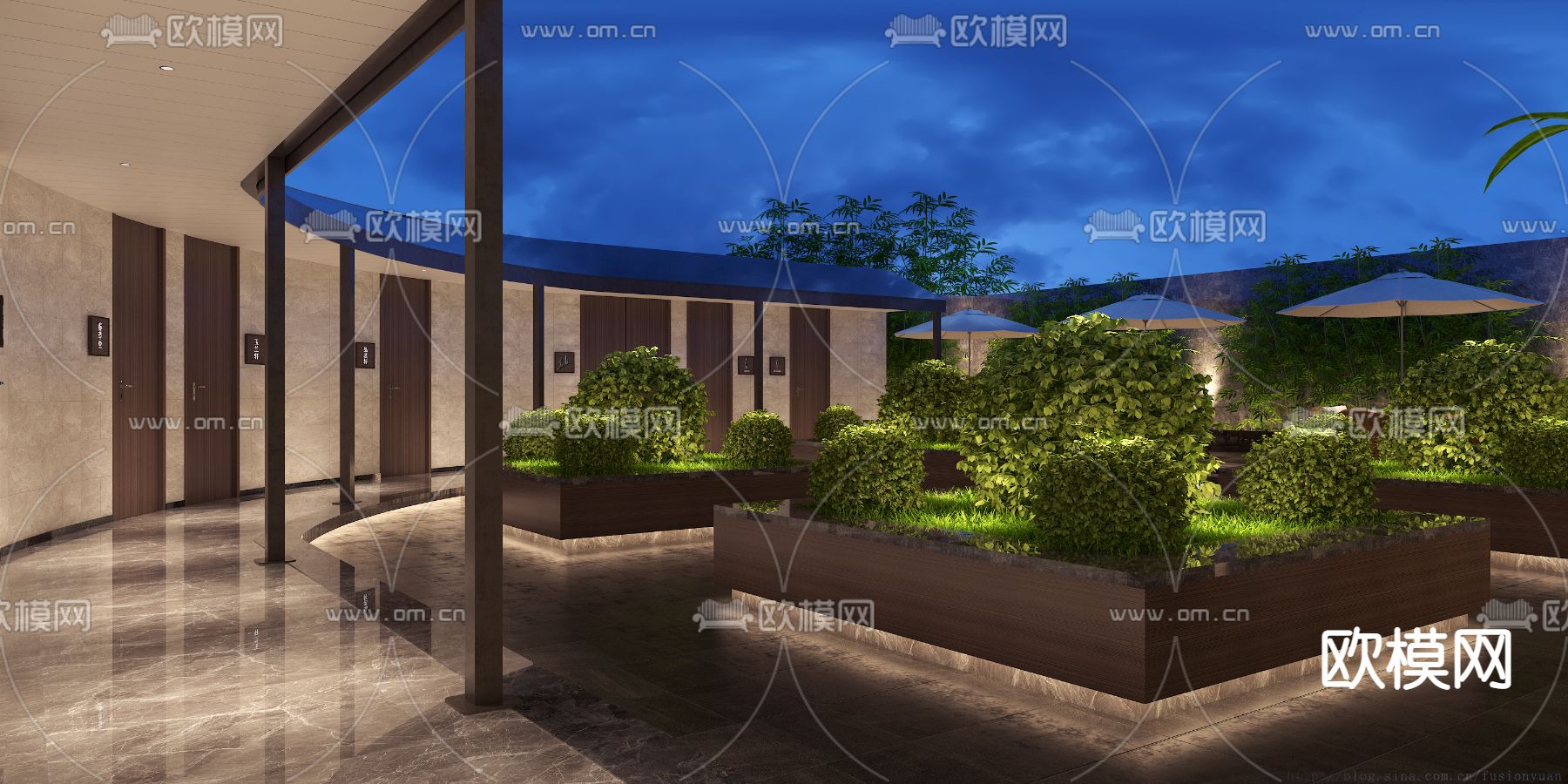 酒店户外走廊免费3d模型下载（渲染图1）