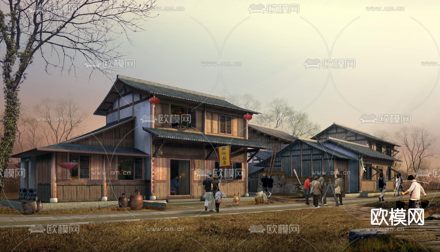 中式商业楼建筑外观psd下载