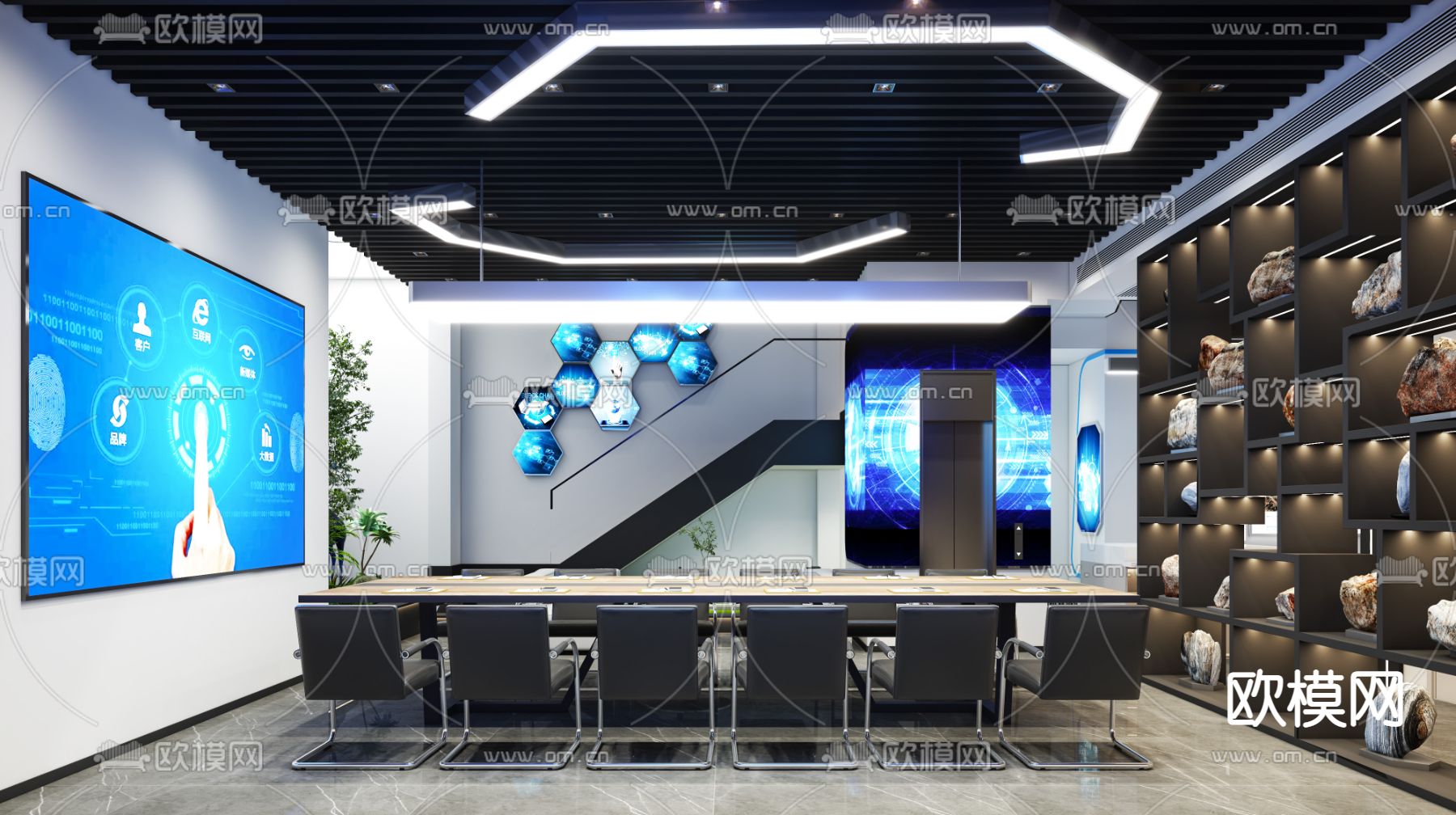 工装会议室 会议厅免费3d模型下载（渲染图2）