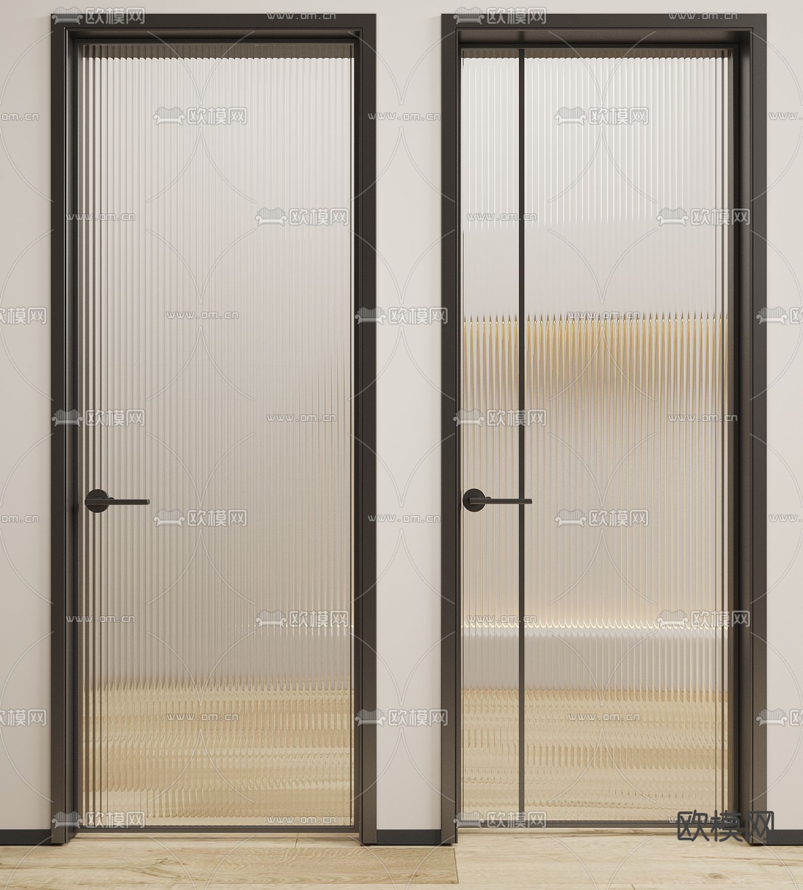 现代长虹玻璃单开门su模型下载（渲染图1）