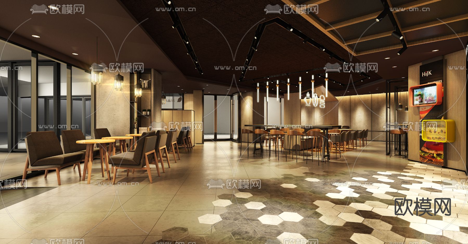 现代西餐厅 咖啡厅3d模型下载（渲染图3）