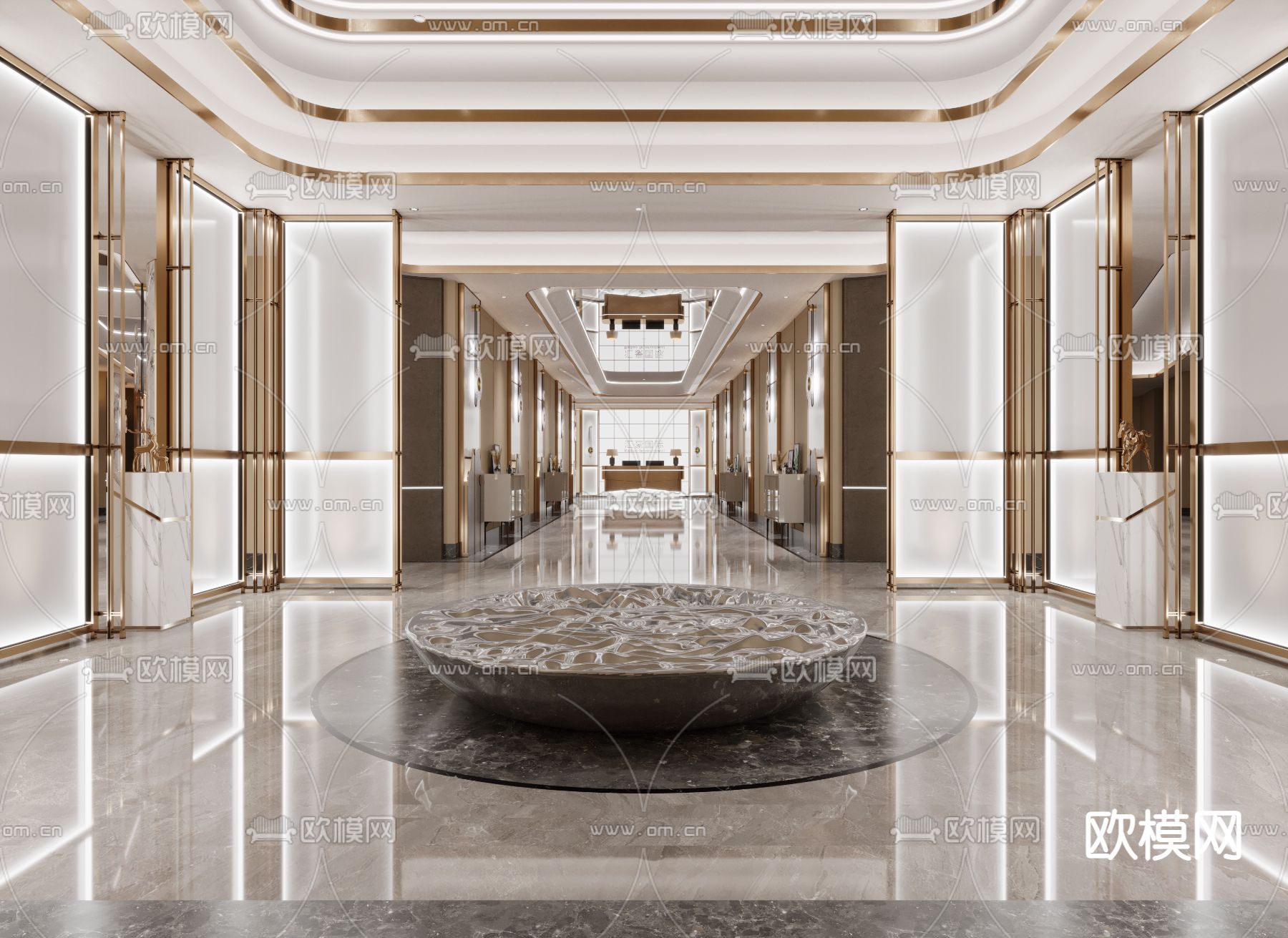 轻奢酒店大堂 走廊过道3d模型下载（渲染图1）