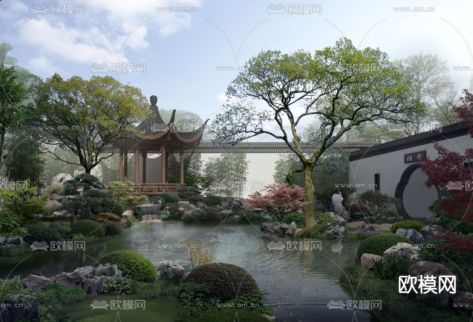新中式庭院园林景观psd下载_ID12162653_3dmax免费模型-欧模网