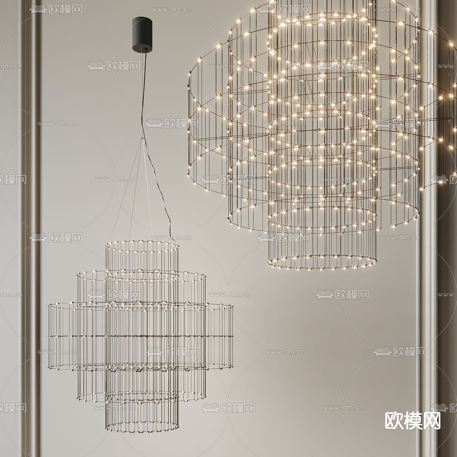 现代铁艺吊灯su模型下载（渲染图1）