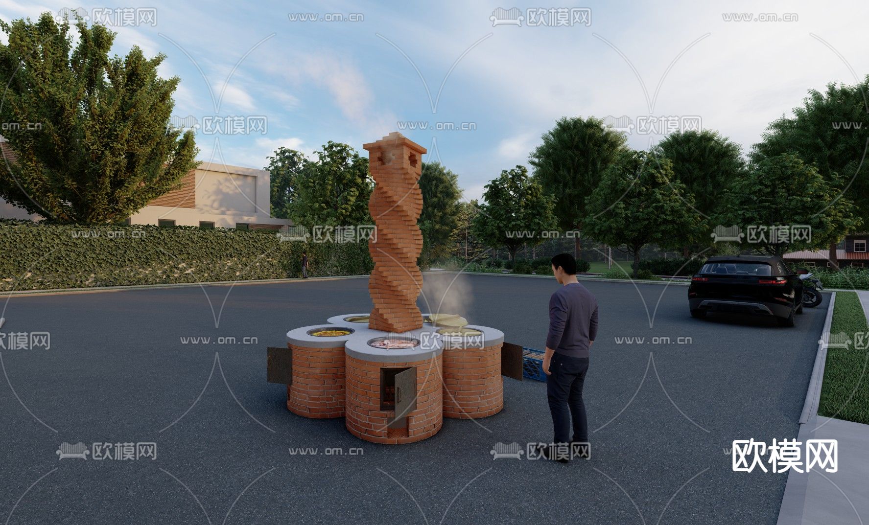 自然风梅花土灶su模型下载（渲染图2）