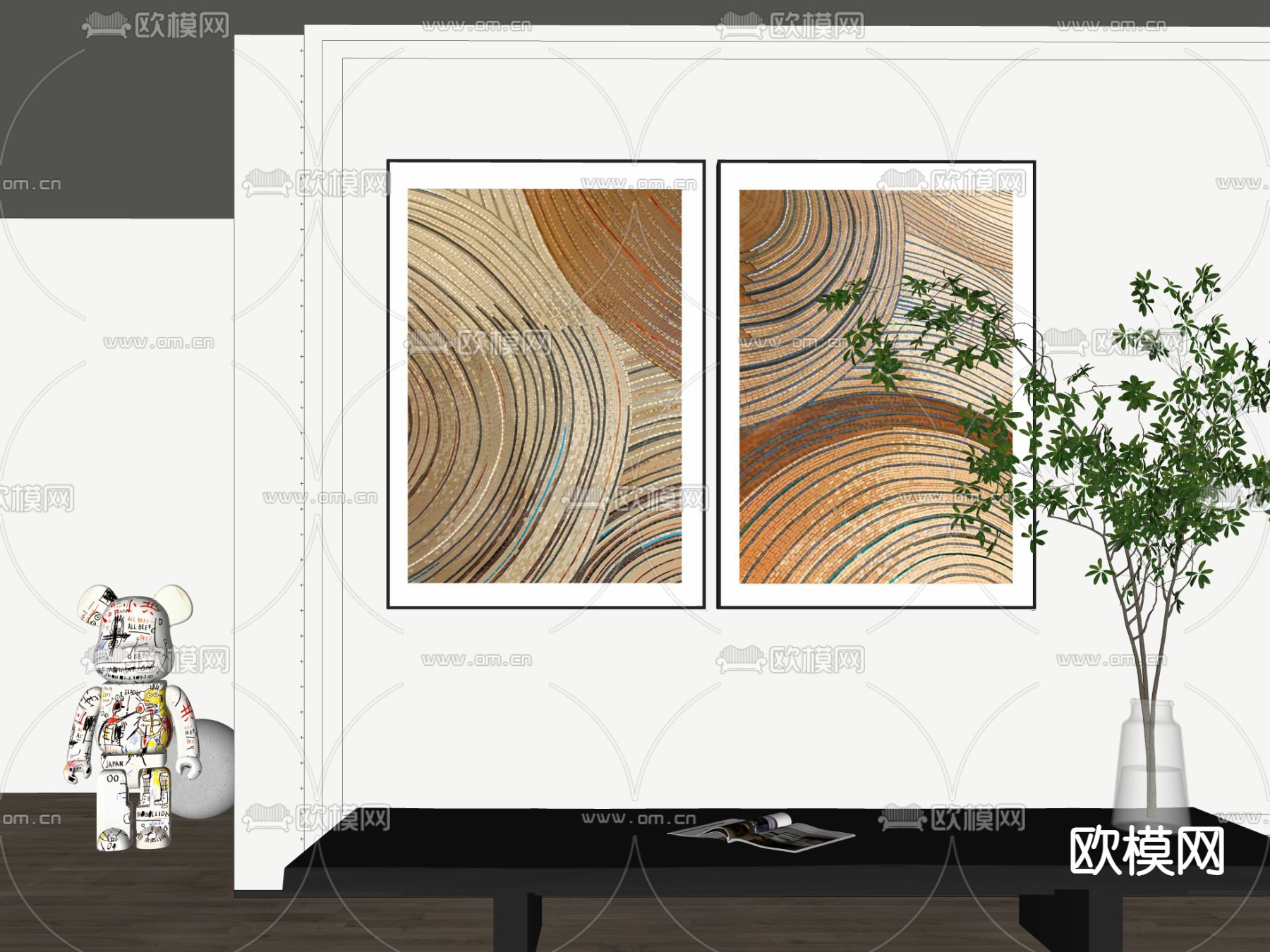 东南亚装饰挂画su模型下载（渲染图2）