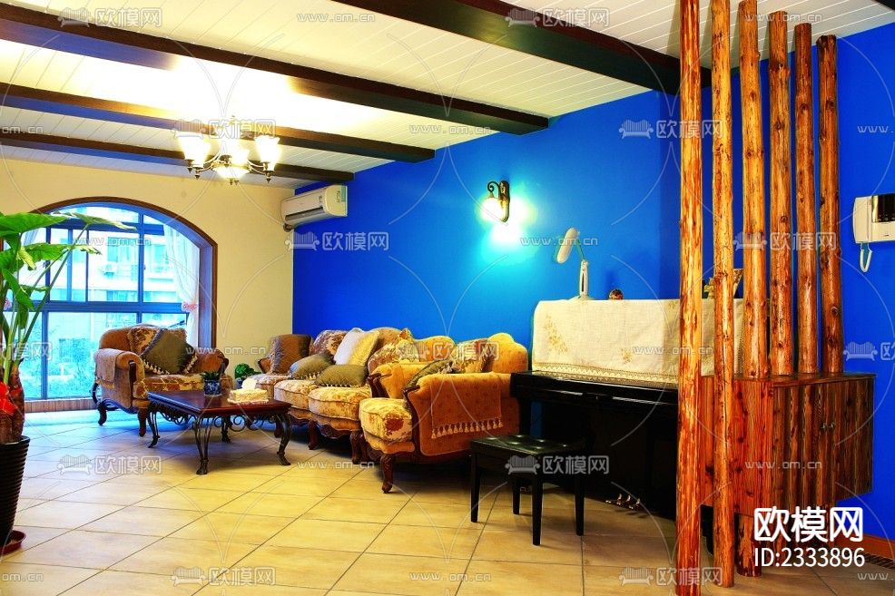 三室两厅复式住宅楼装修cad施工图下载（渲染图1）