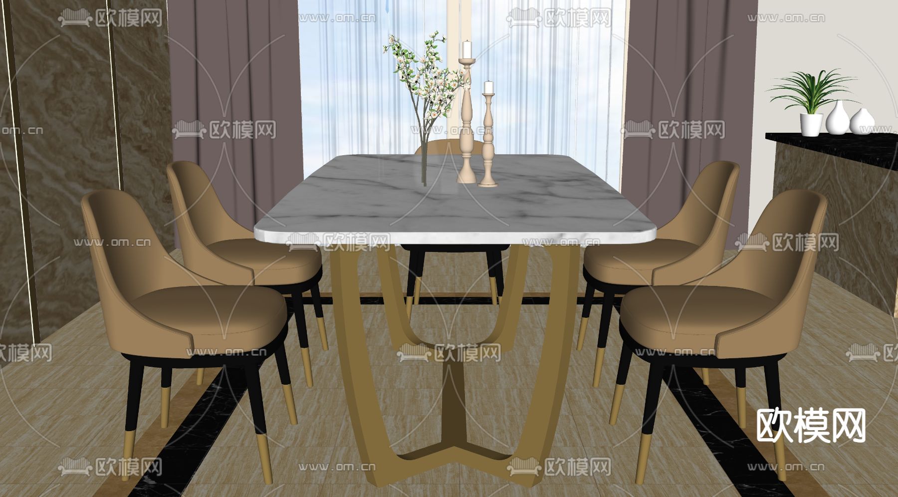 北欧餐厅su模型下载（渲染图2）