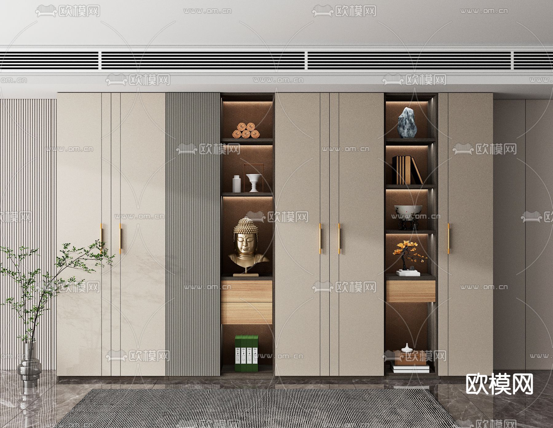 中式书柜 装饰柜3d模型下载