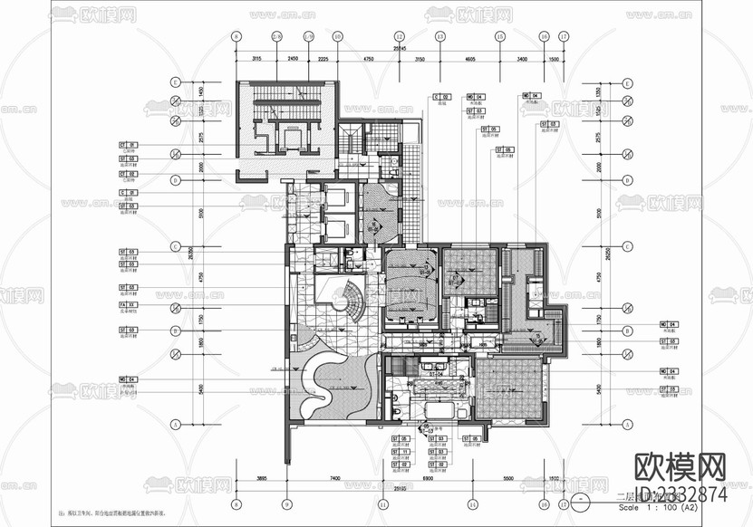 800㎡復(fù)式豪宅cad施工圖下載(渲染圖7)