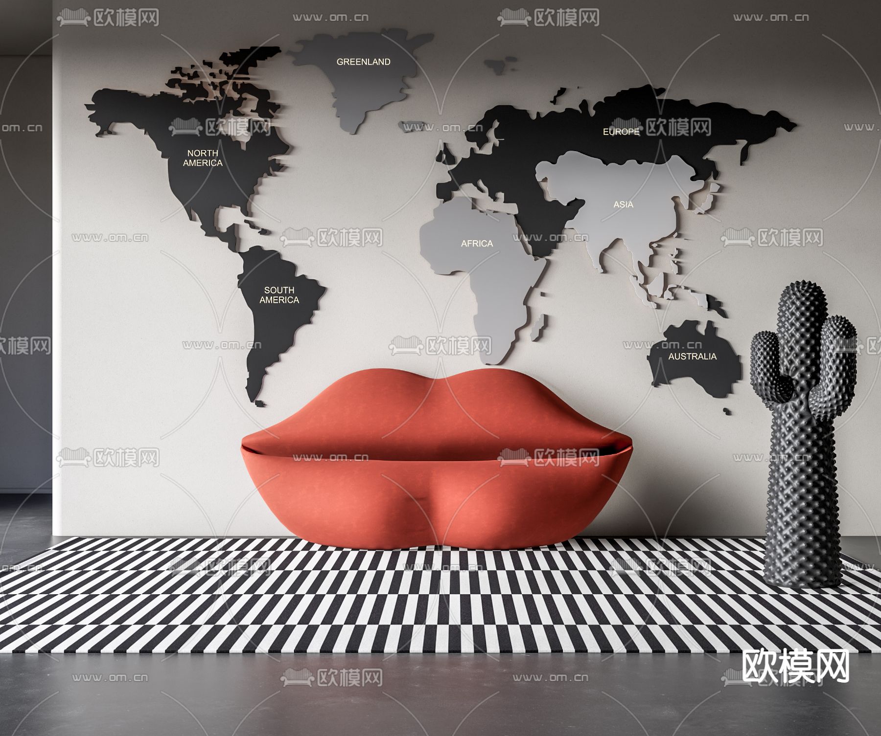 Gufram Cactus 红唇休闲沙发su模型下载（渲染图1）