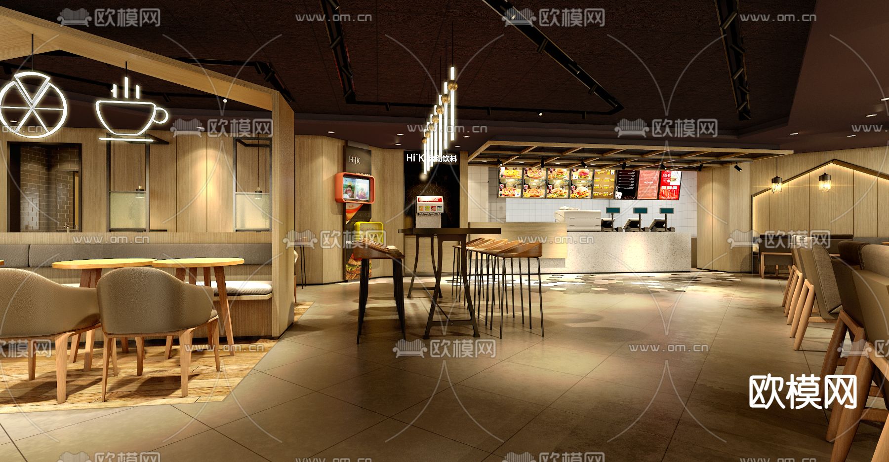 现代西餐厅 咖啡厅3d模型下载（渲染图2）