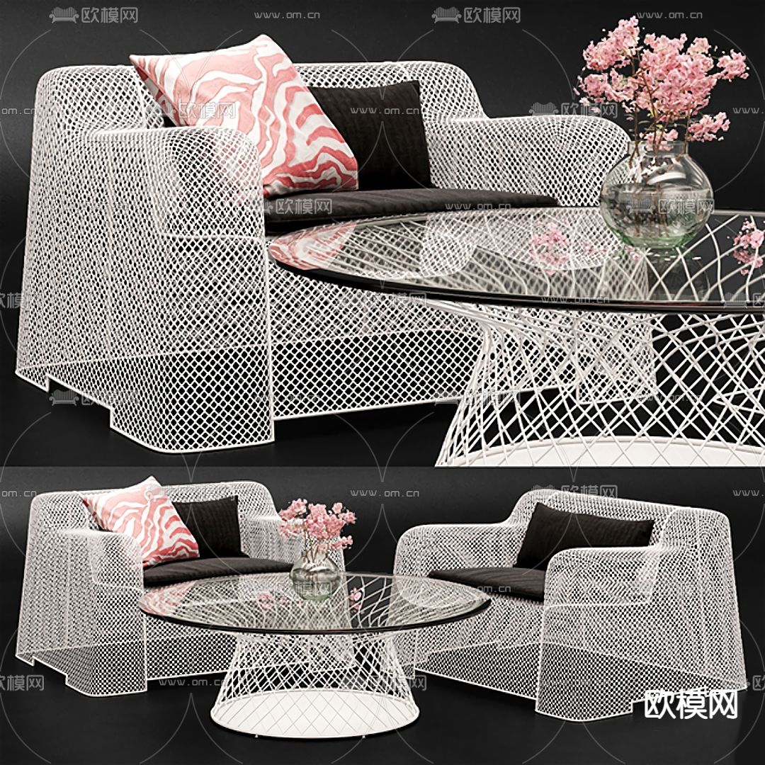 现代铁艺户外休闲沙发3d模型下载