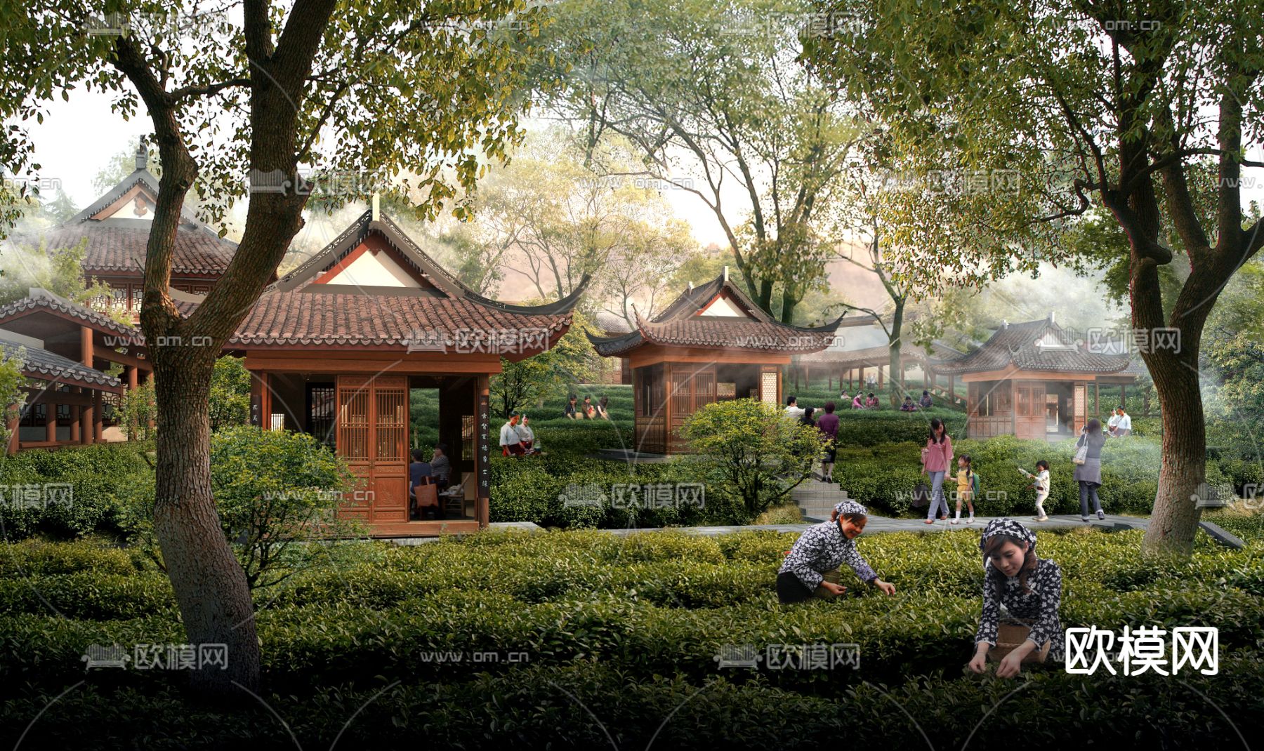 中式凉亭休息亭 亭子psd下载_ID12162525_3dmax免费模型-欧模网