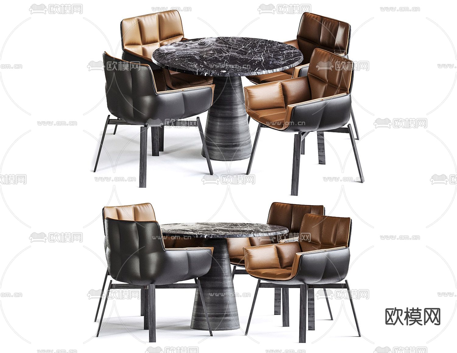 B&B Italia圆形餐桌椅3d模型下载（渲染图1）