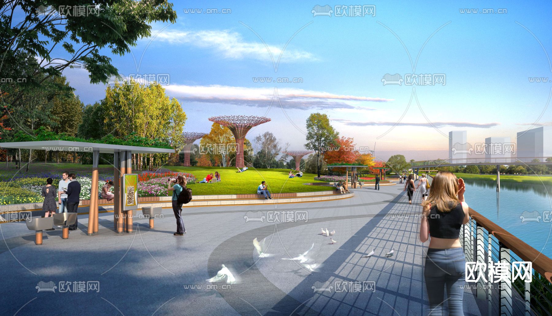 现代公园广场草坪psd下载