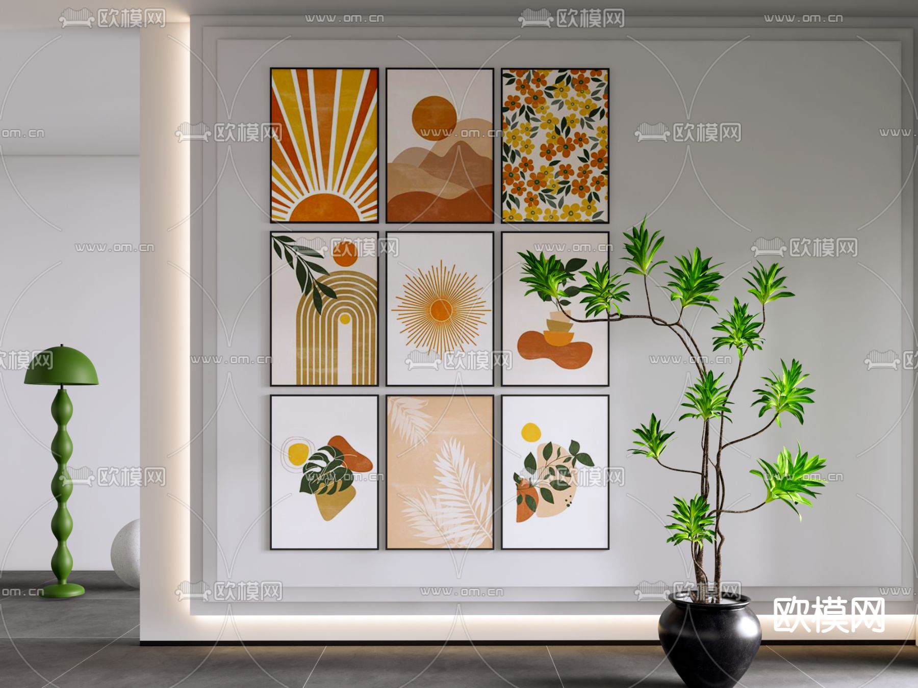 北欧日落装饰挂画su模型下载（渲染图1）