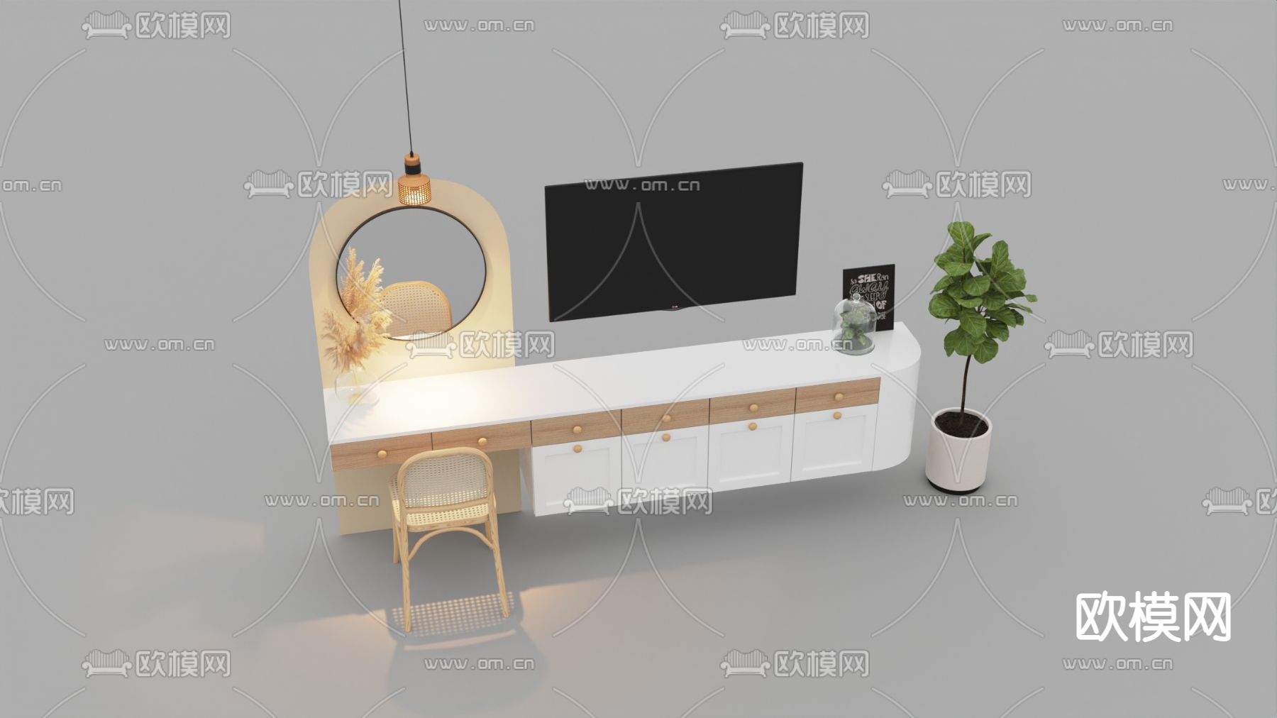 北欧简约实木梳妆台电视柜免费3d模型下载