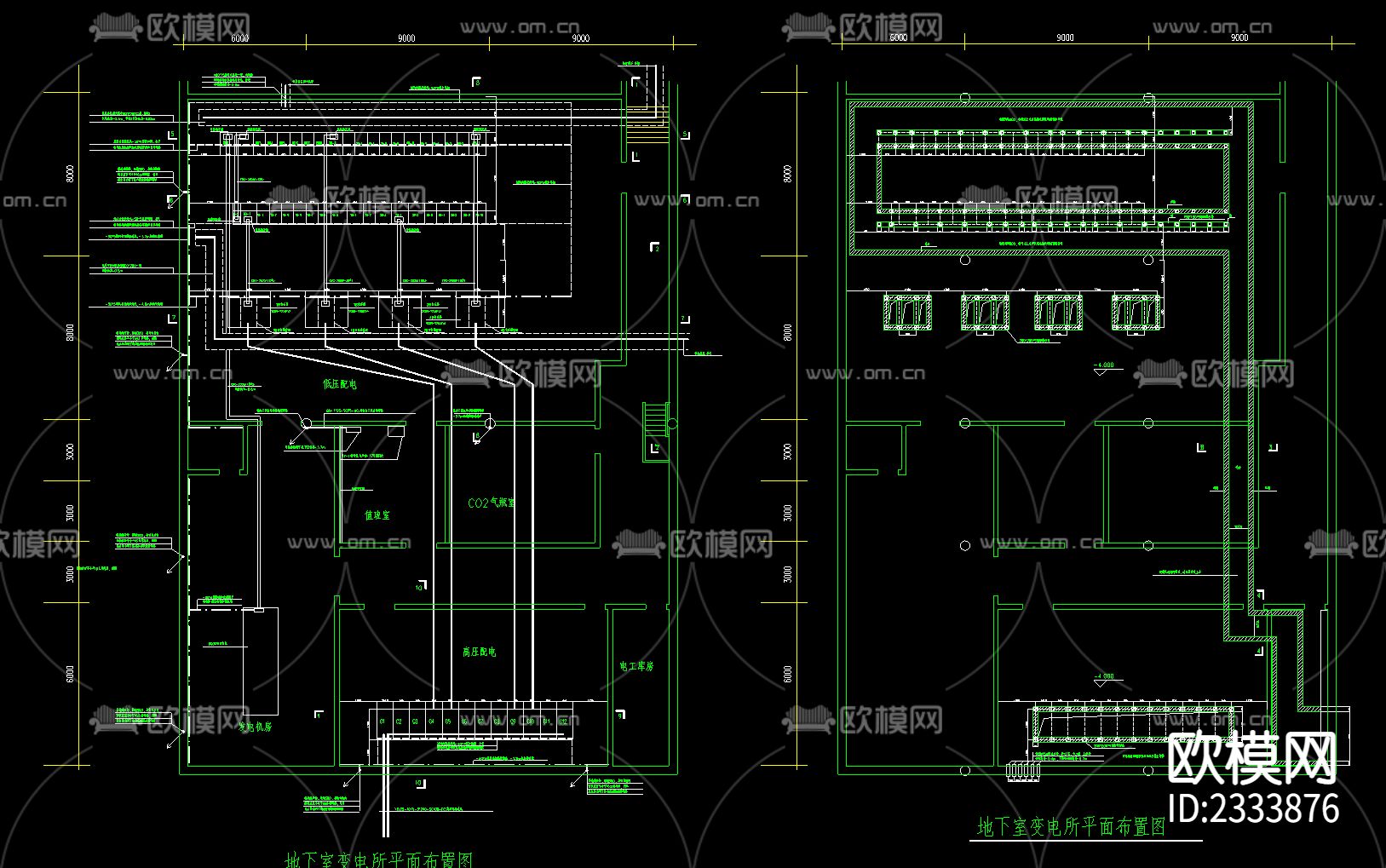 采用干变的变电所平面cad施工图下载（渲染图2）