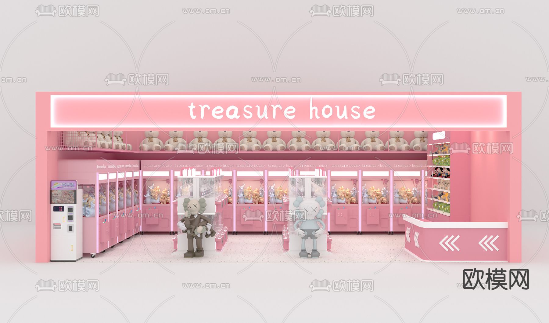 奶油风娃娃机 娱乐城3d模型下载（渲染图1）