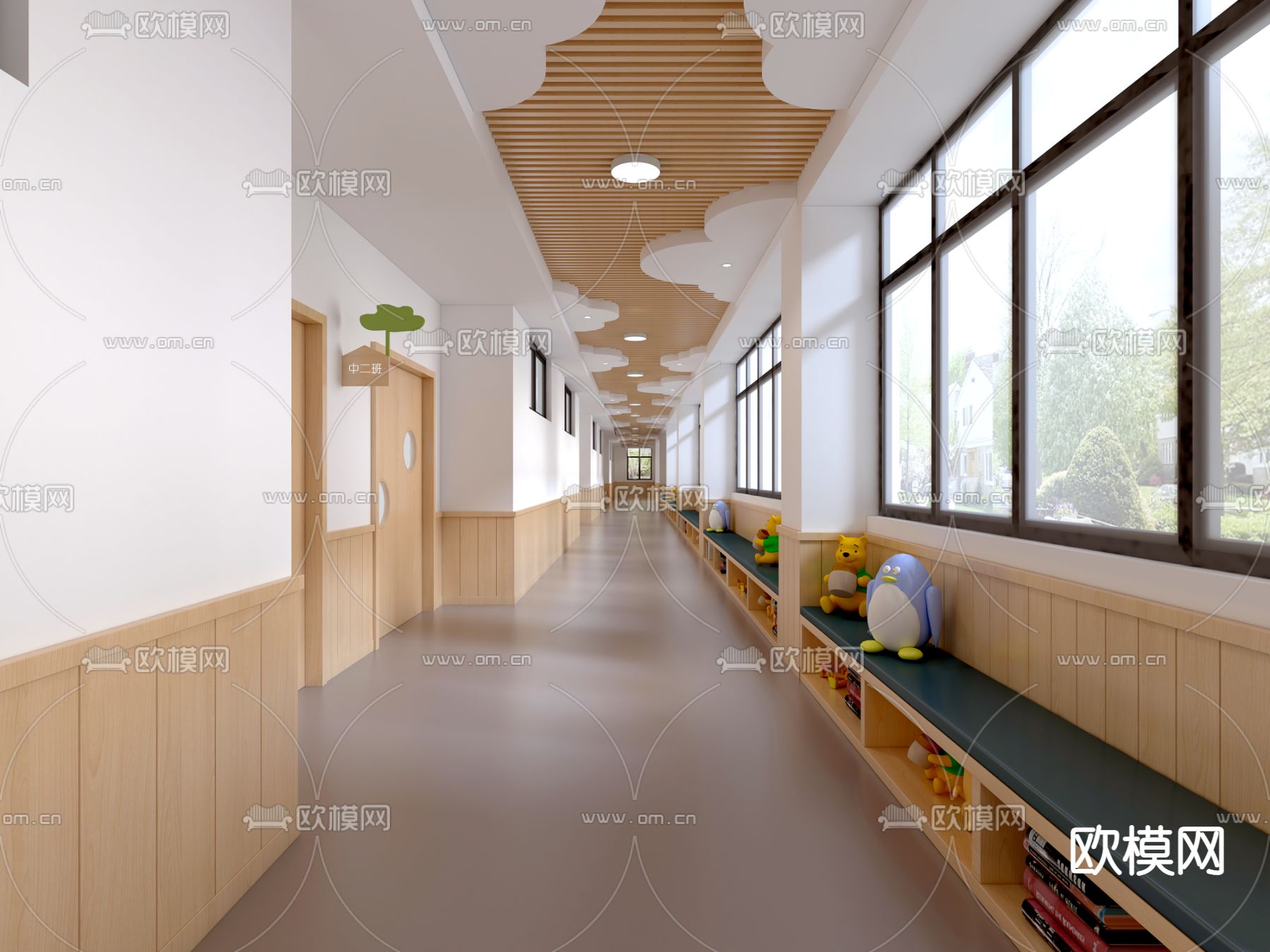 现代幼儿园走廊 过道3d模型下载