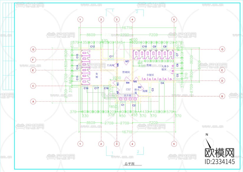 公廁建筑cad施工圖下載(渲染圖1)