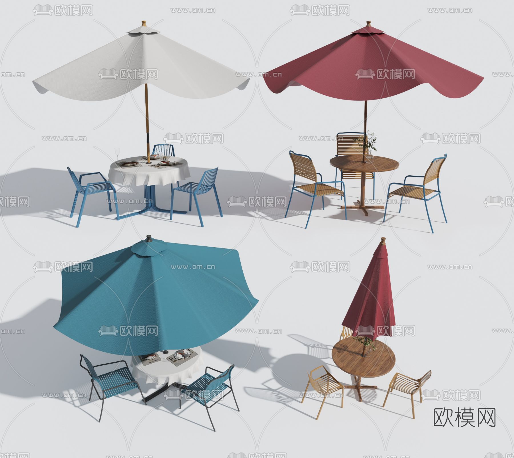 现代遮阳伞 遮阳棚 休闲桌椅3d模型下载