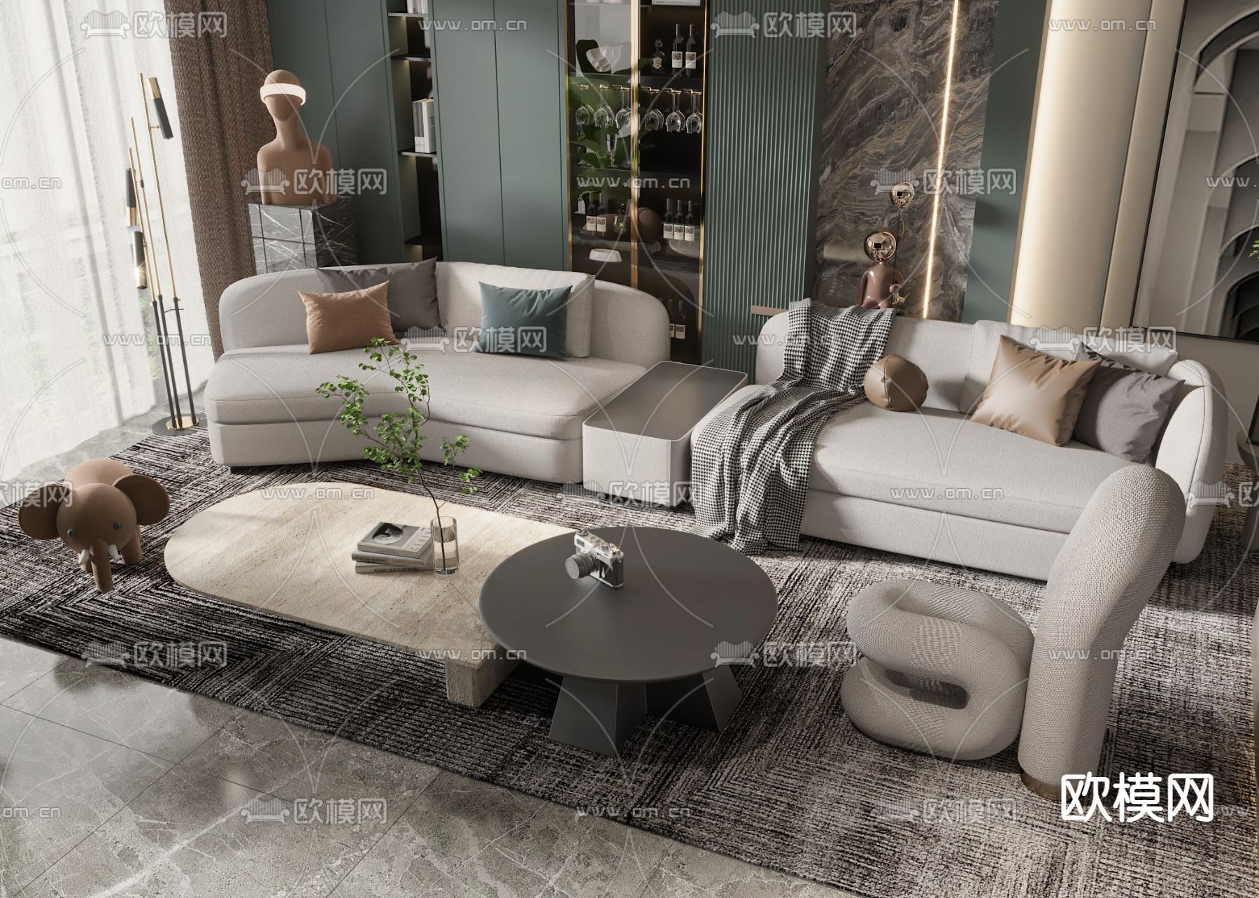 高级灰组合沙发3d模型下载