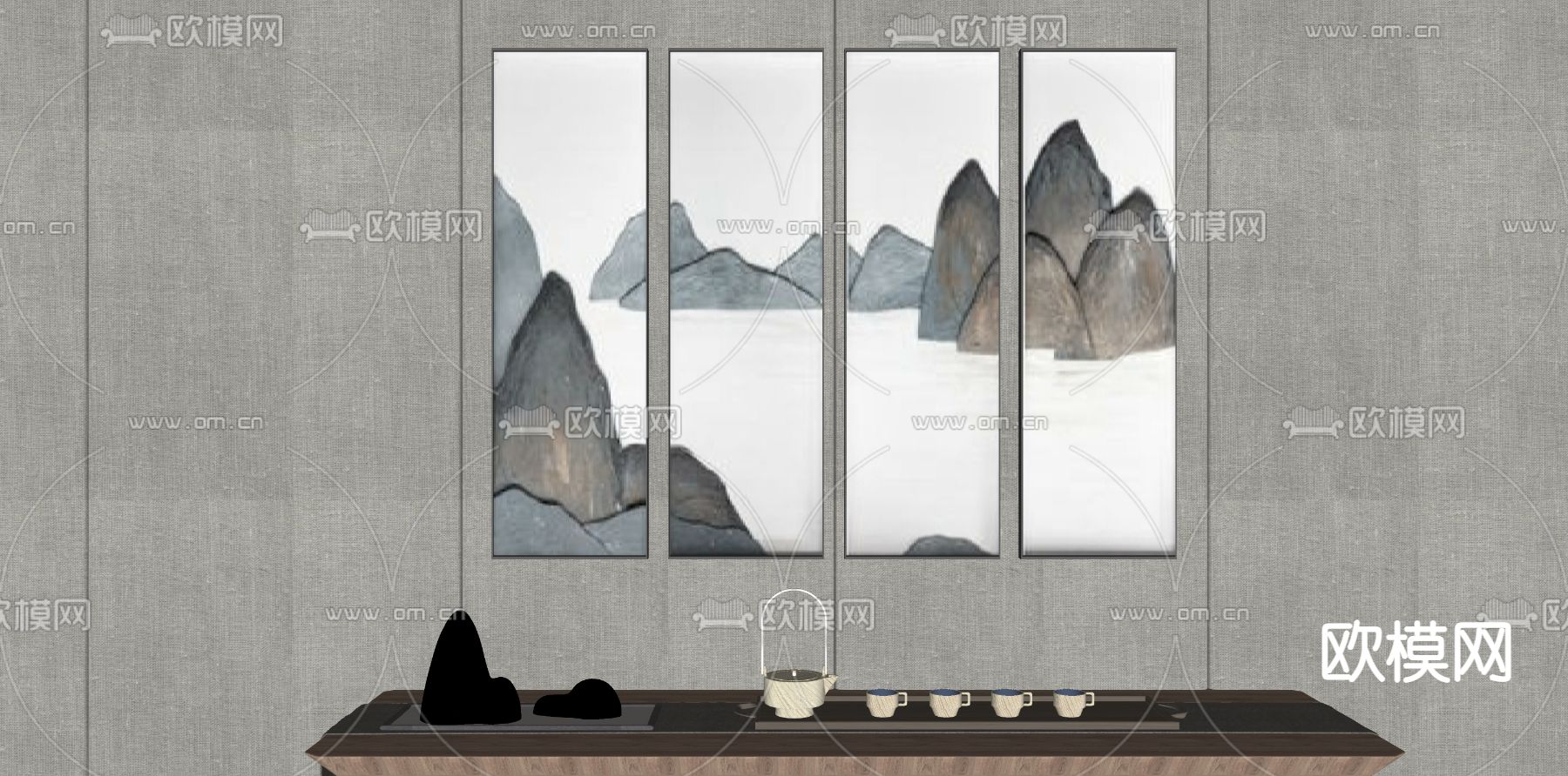 中式装饰画su模型下载（渲染图2）